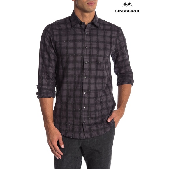 Lindbergh Other - LINDBERGH NWT FIT CHECKED SLUB COTTON L/S BUTTON-UP GREY SHIRT. SIZE M